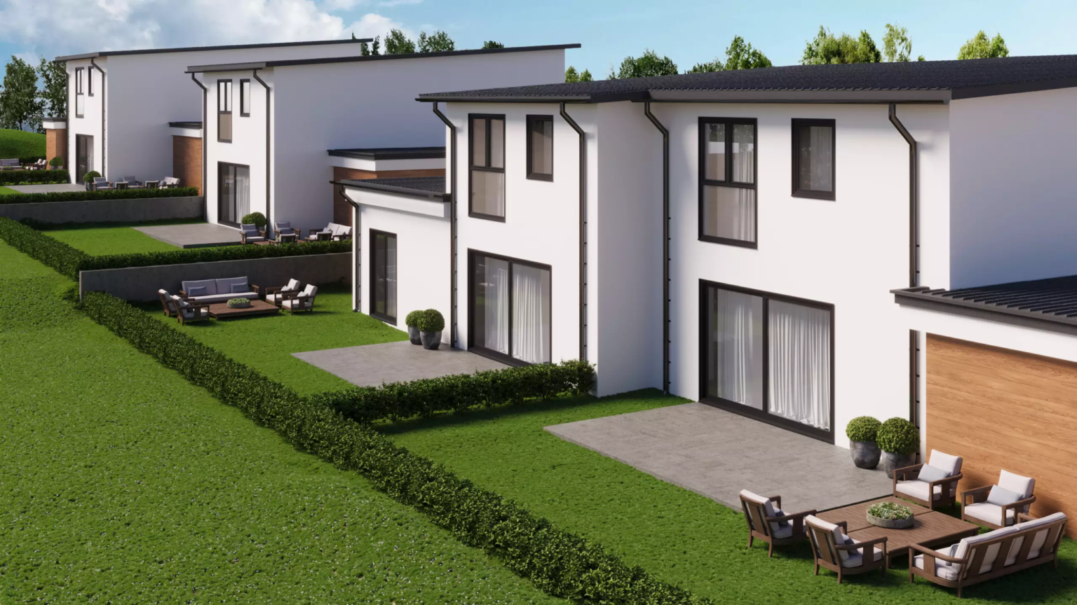 Neubauprojekt Völkermarkt – Wohnen mit Garten und Terrasse Außenansicht eines Neubauhauses in Völkermarkt mit Garten und Terrasse