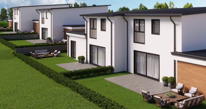 Außenansicht eines Neubauhauses in Völkermarkt mit Garten und Terrasse